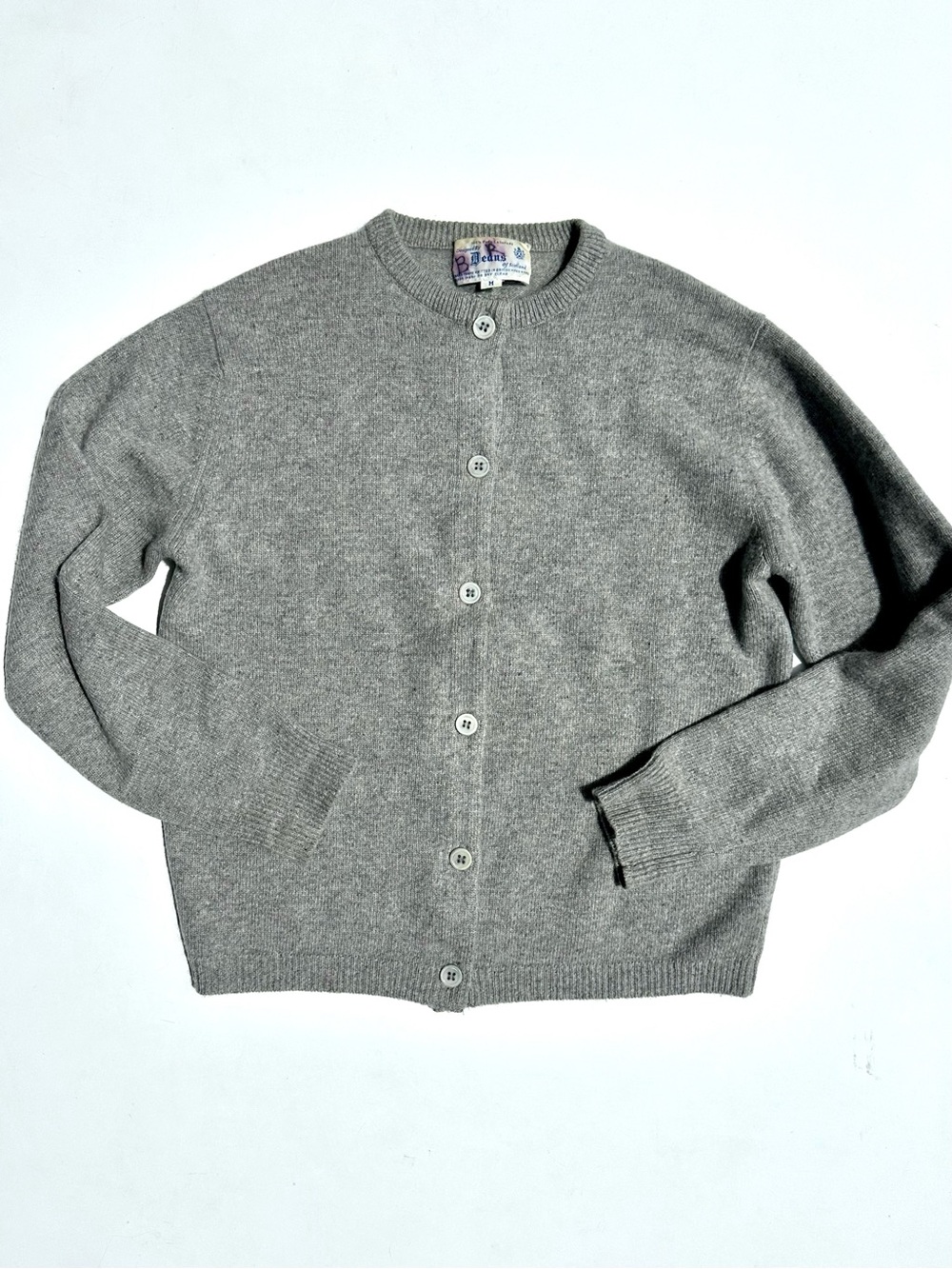 Deans of Scotland 100% Cashmere Grey Button-Up Knit Cardigan, M